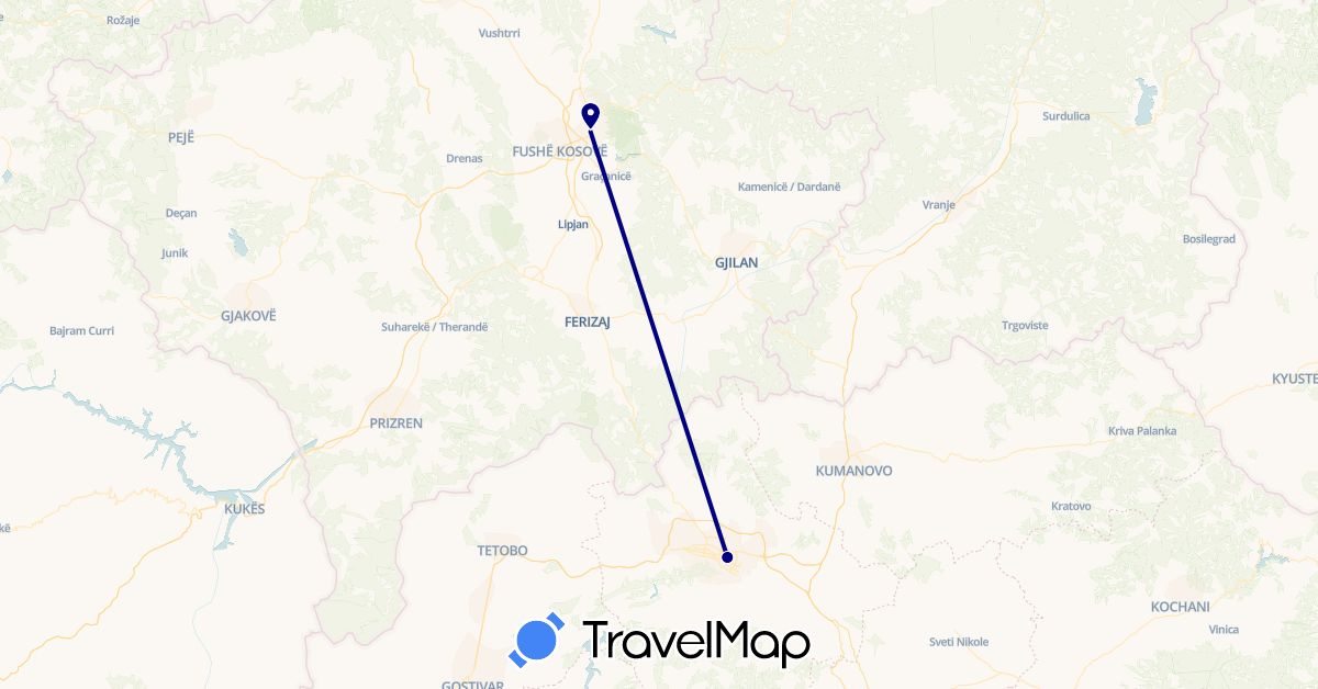 TravelMap itinerary: driving in Macedonia, Kosovo (Europe)